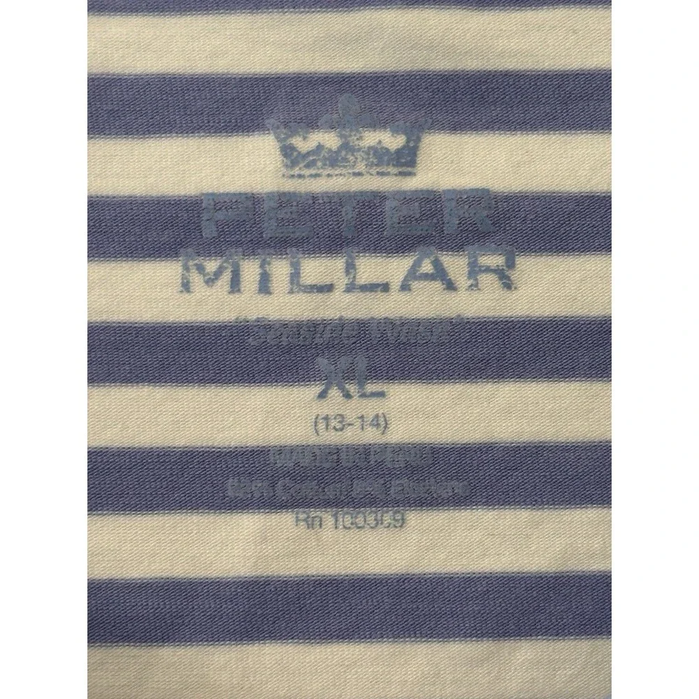 Peter Millar Youth XL Seaside Wash Blue and White Stripe Classic Polo Shirt 2016